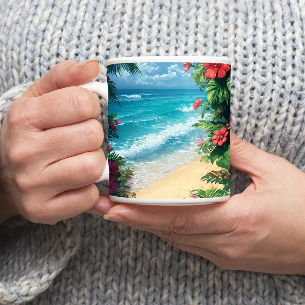 Tropical Beach Hibiscus Flowers Ocean View – Mugs