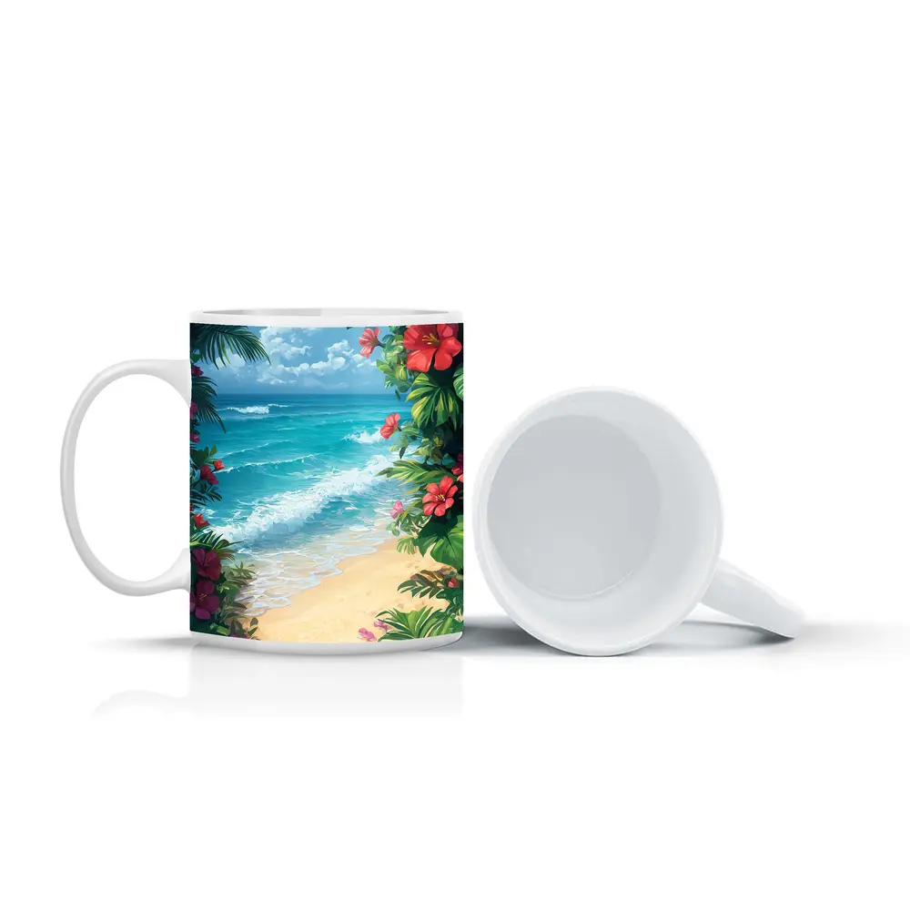 Tropical Beach Hibiscus Flowers Ocean View – Mugs