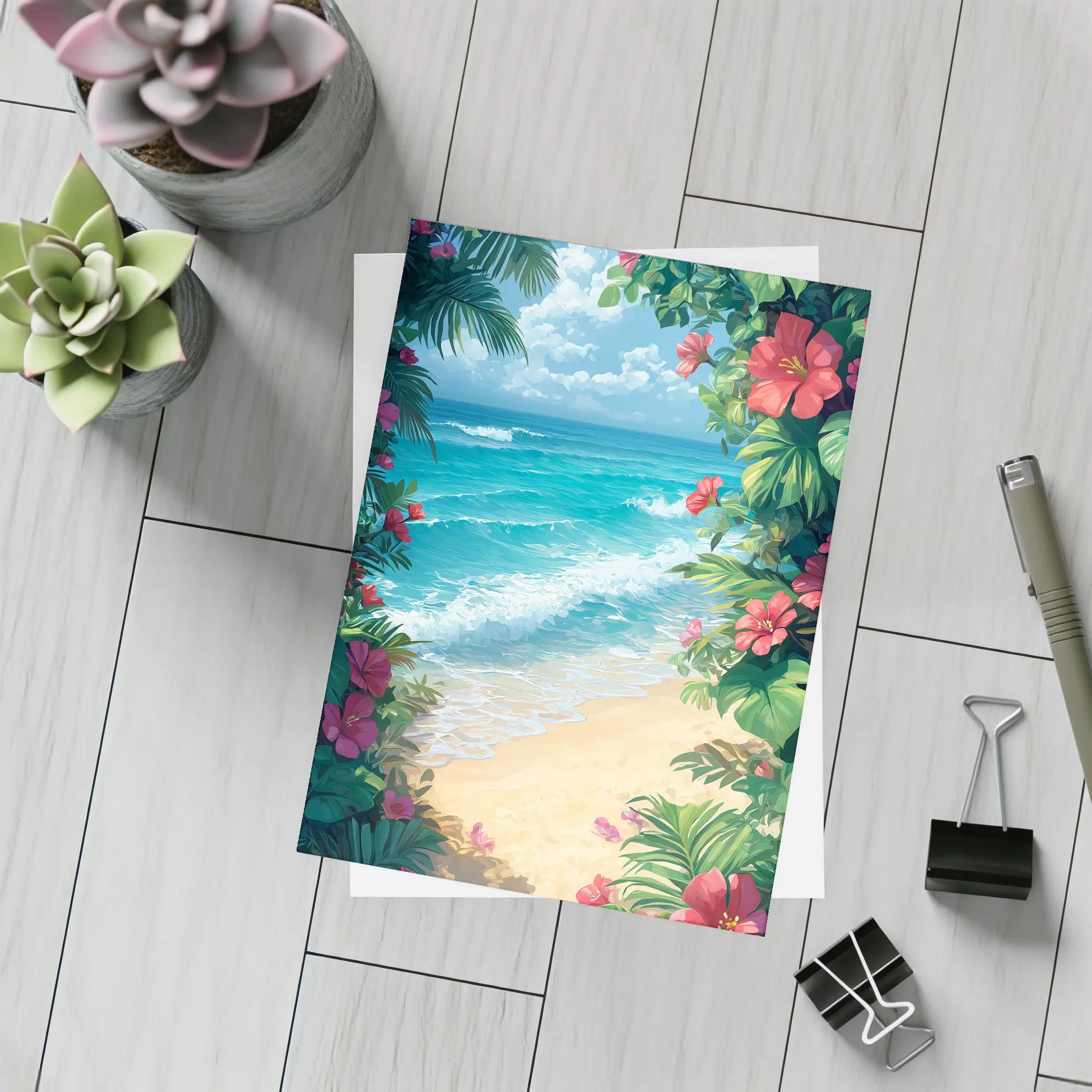Tropical Beach Hibiscus Flowers Ocean View – Postcards