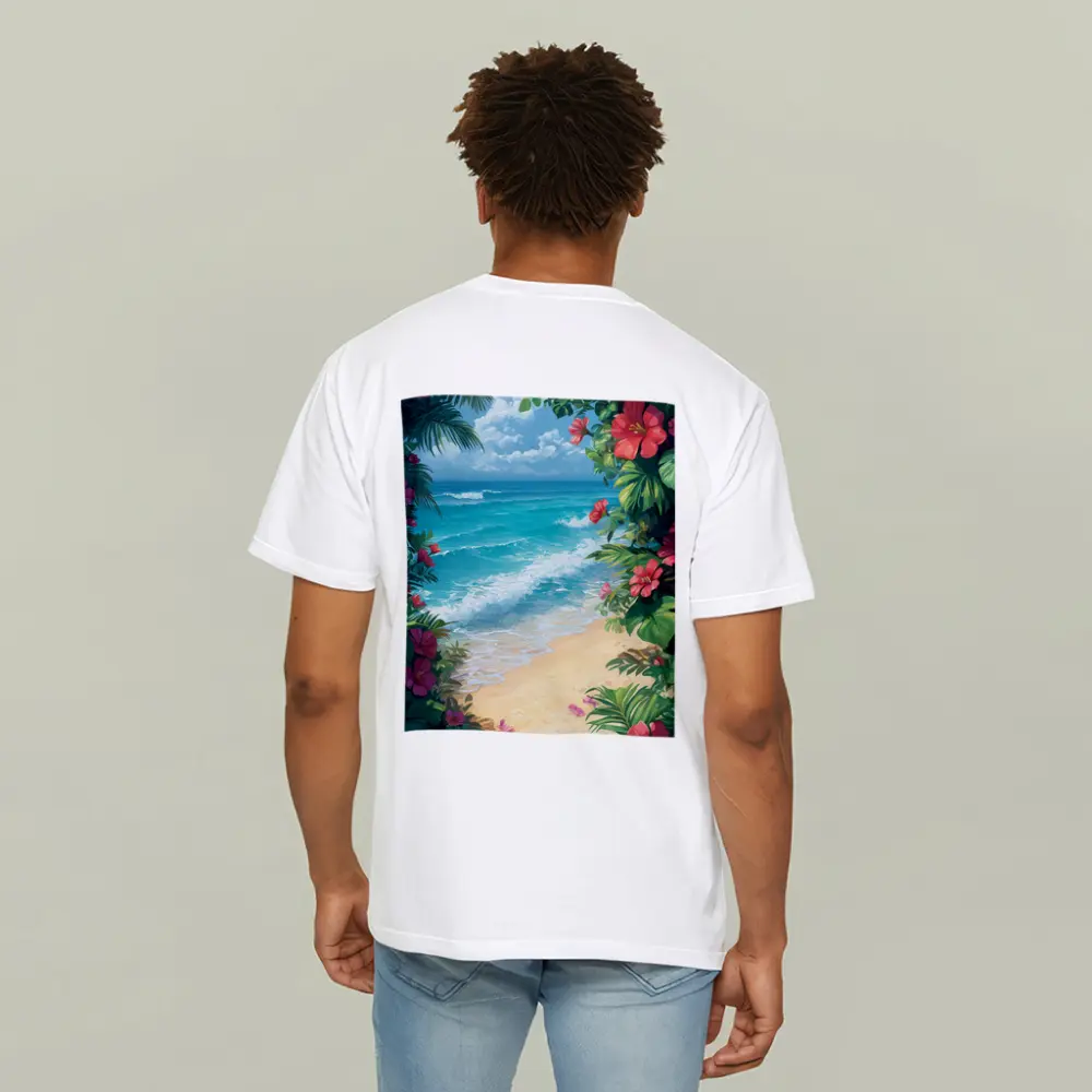 Tropical Beach Hibiscus Flowers Ocean View – T-Shirts