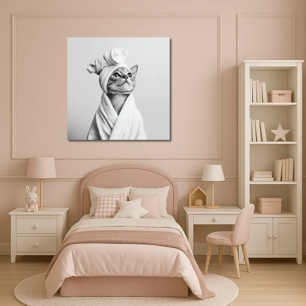 Cat In Bathrobe And Towel Hat – Wall Art