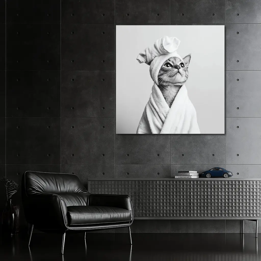 Cat In Bathrobe And Towel Hat – Wall Art