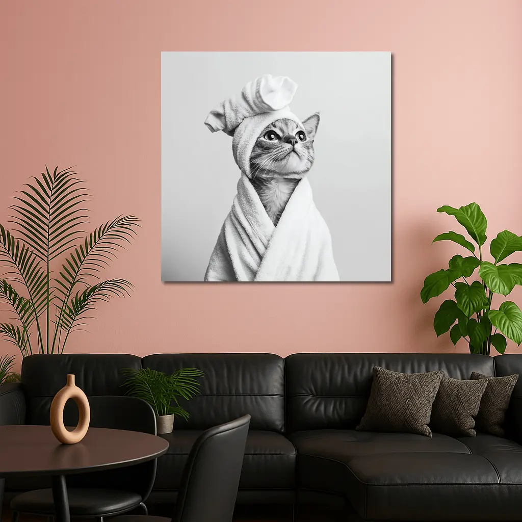 Cat In Bathrobe And Towel Hat – Wall Art