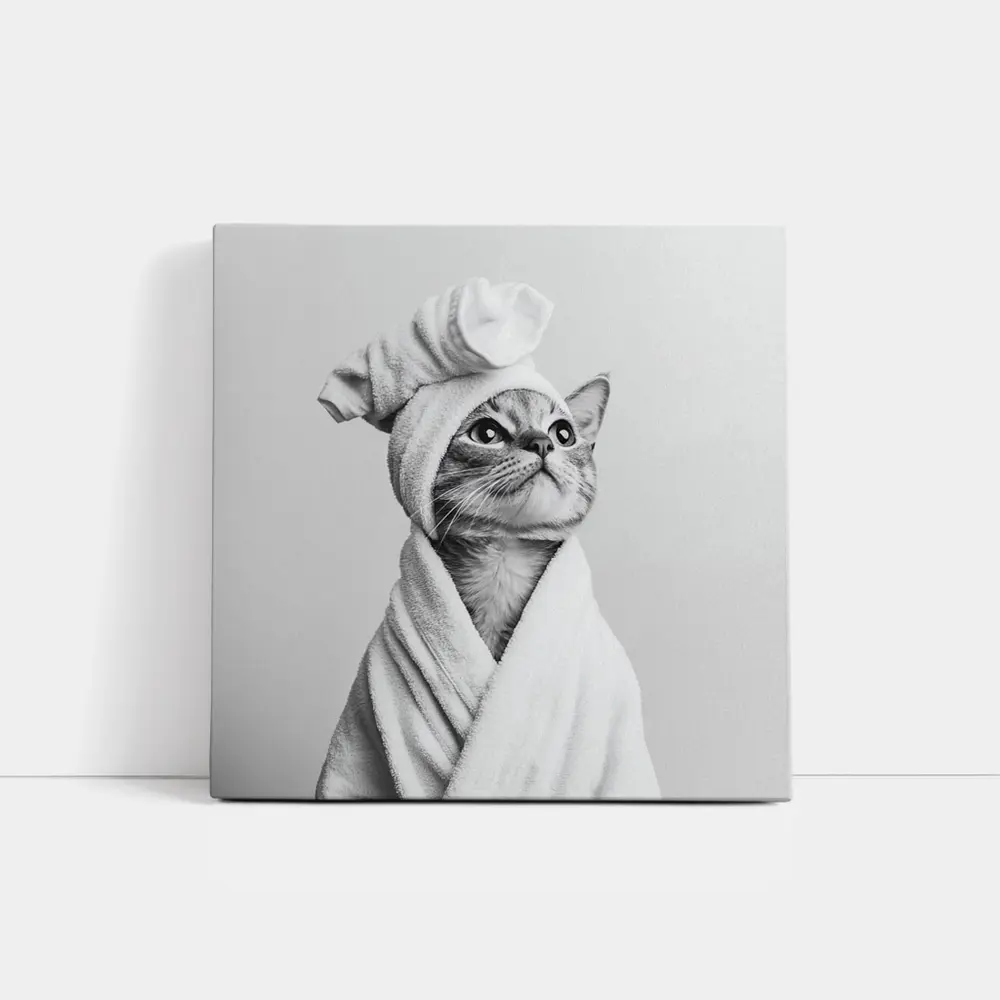 Cat In Bathrobe And Towel Hat – Wall Art