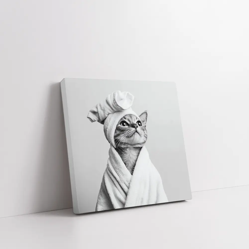 Cat In Bathrobe And Towel Hat – Wall Art