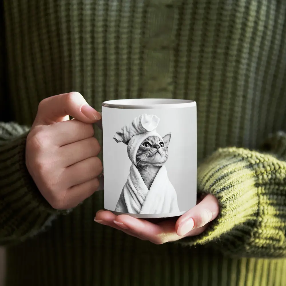 Cat In Bathrobe And Towel Hat – Mugs
