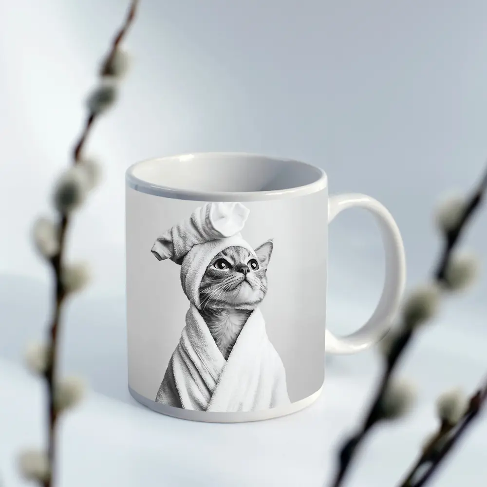 Cat In Bathrobe And Towel Hat – Mugs
