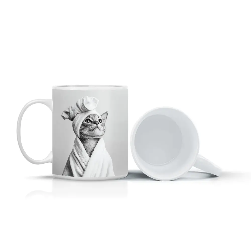 Cat In Bathrobe And Towel Hat – Mugs