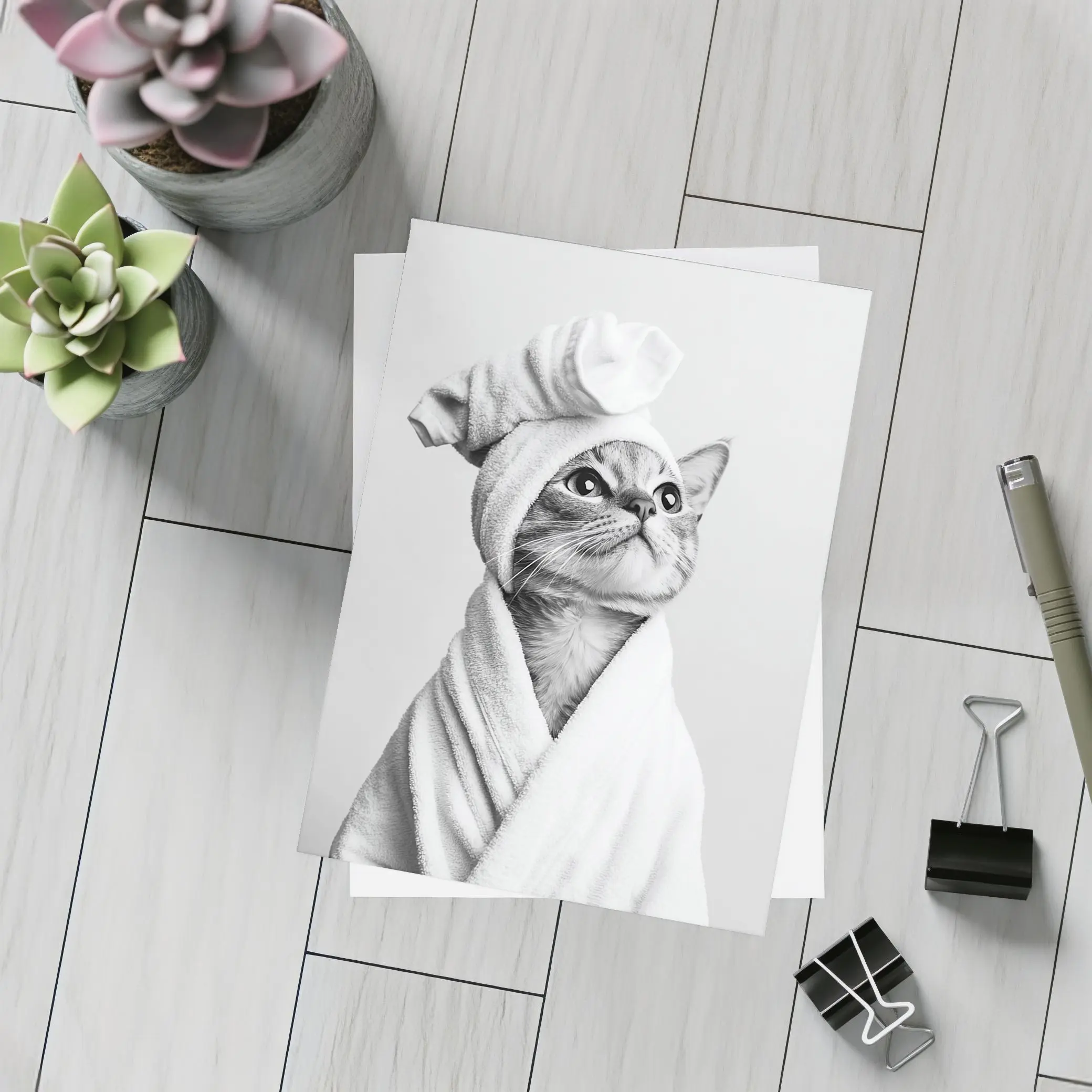 Cat In Bathrobe And Towel Hat – Postcards