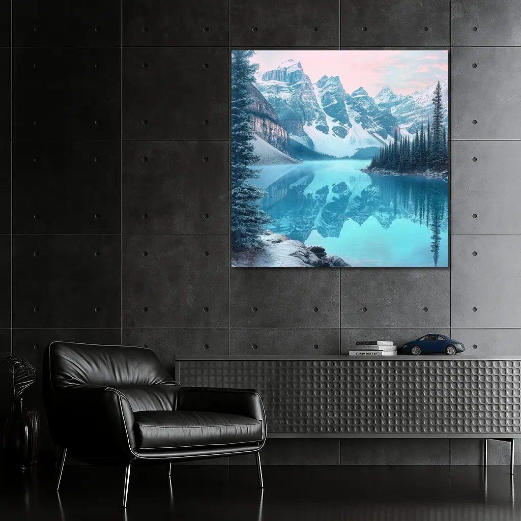 Snowy Mountain Lake Turquoise Reflection Forest – Wall Art