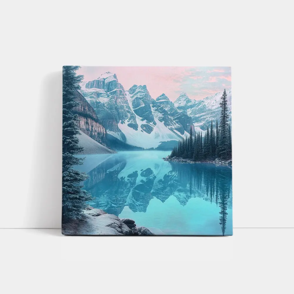Snowy Mountain Lake Turquoise Reflection Forest – Wall Art