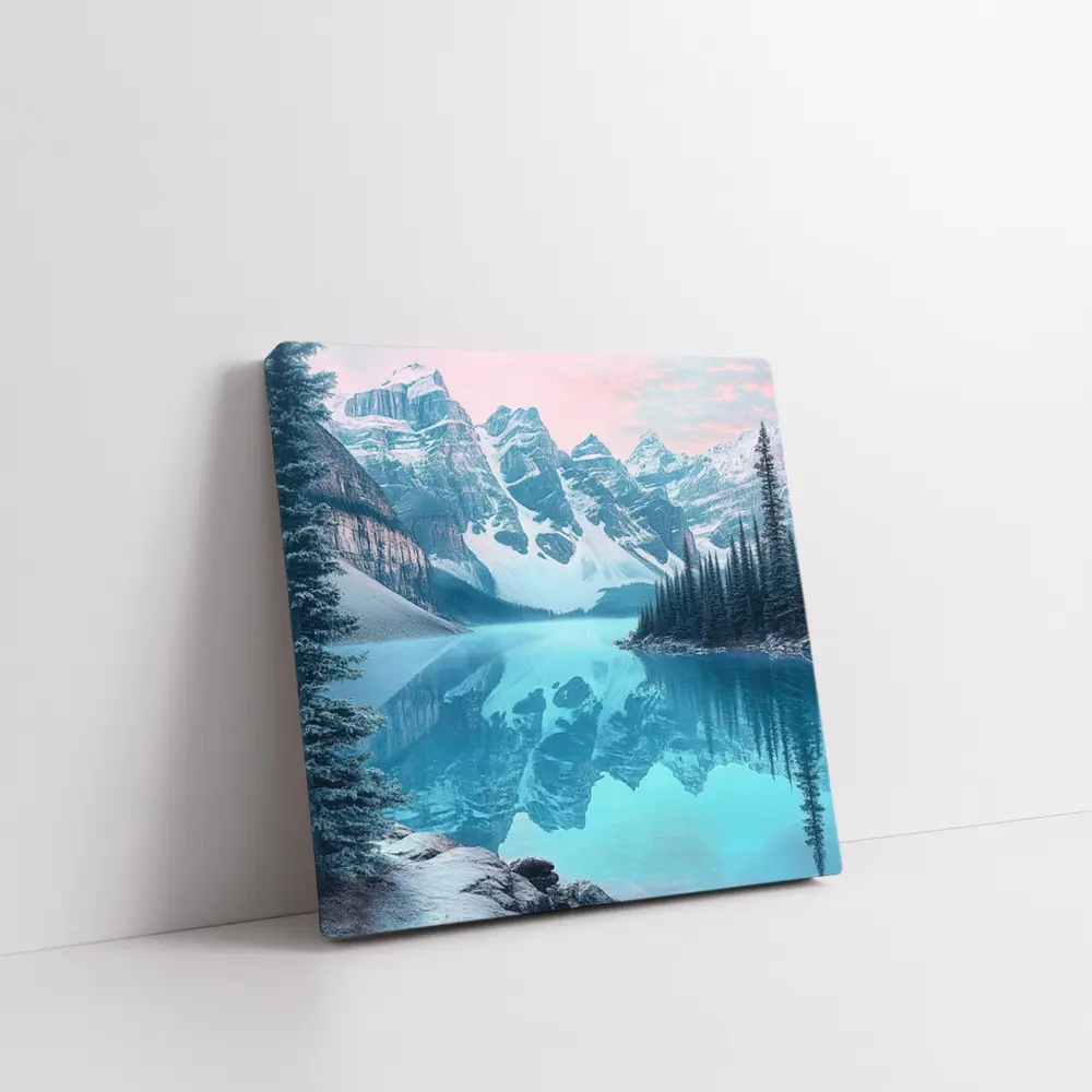 Snowy Mountain Lake Turquoise Reflection Forest – Wall Art