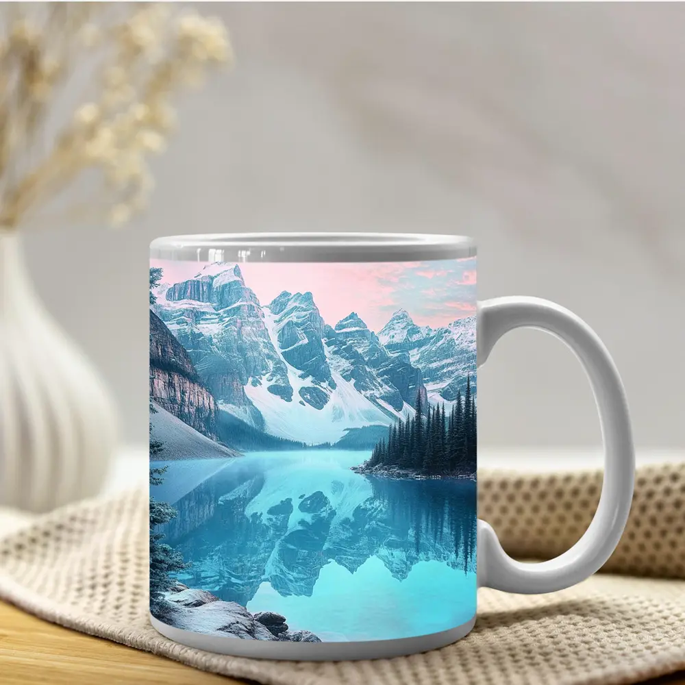 Snowy Mountain Lake Turquoise Reflection Forest – Mugs