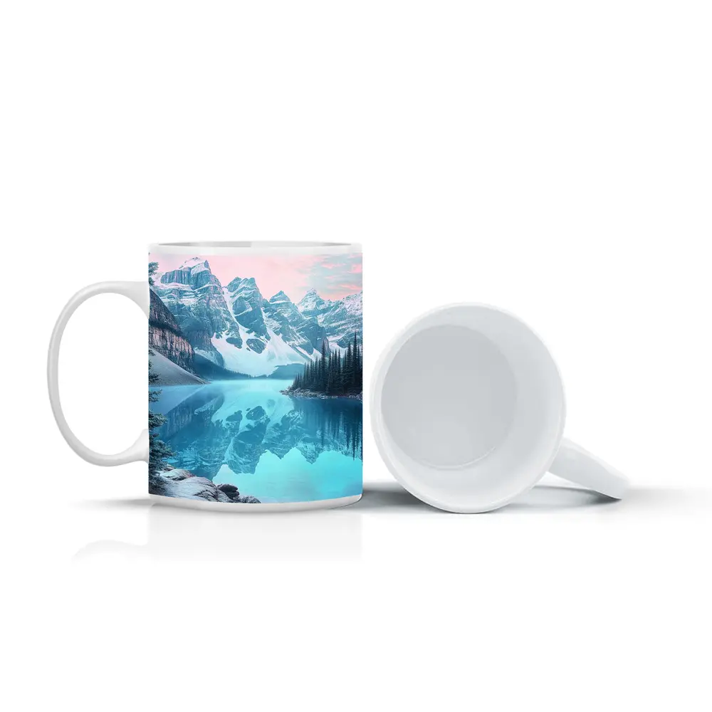 Snowy Mountain Lake Turquoise Reflection Forest – Mugs