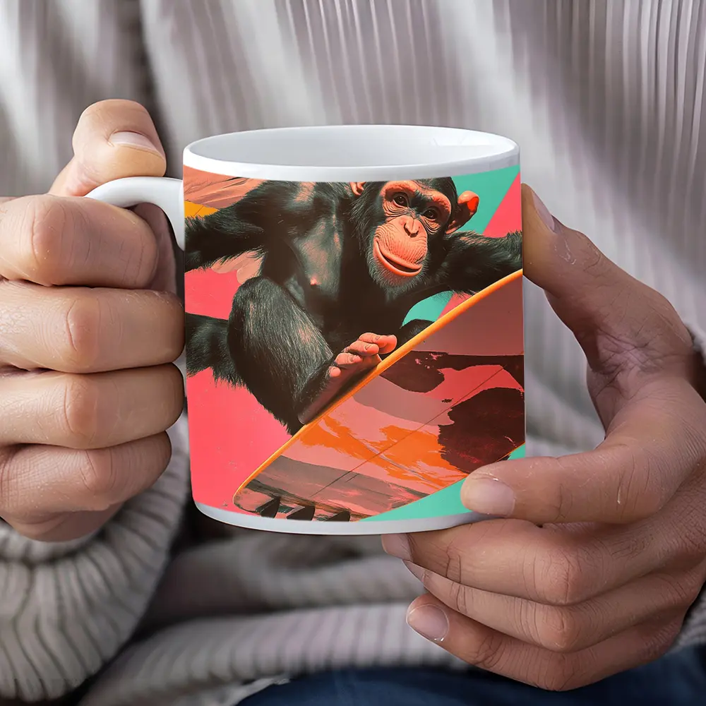 Surfing Chimpanzee Pop Art Colorful Background – Mugs