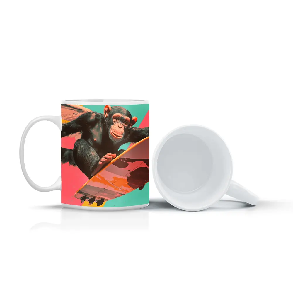 Surfing Chimpanzee Pop Art Colorful Background – Mugs