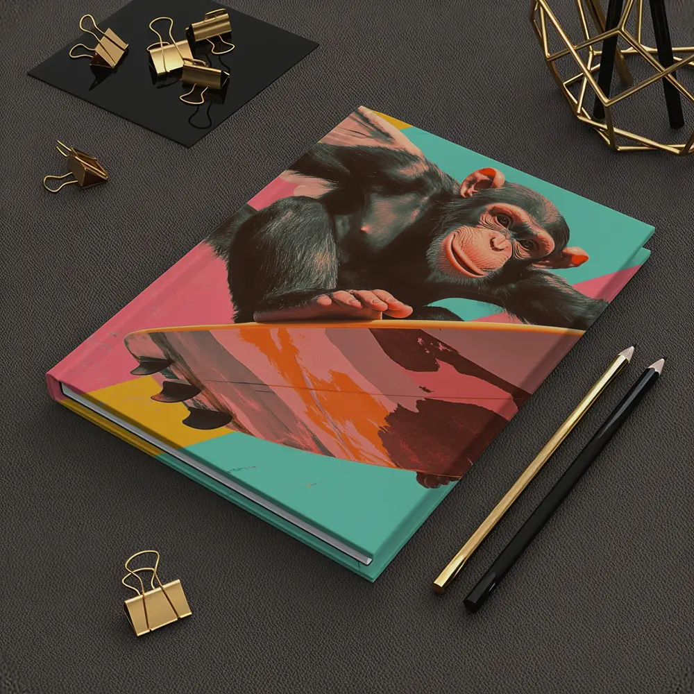 Surfing Chimpanzee Pop Art Colorful Background – Notebooks