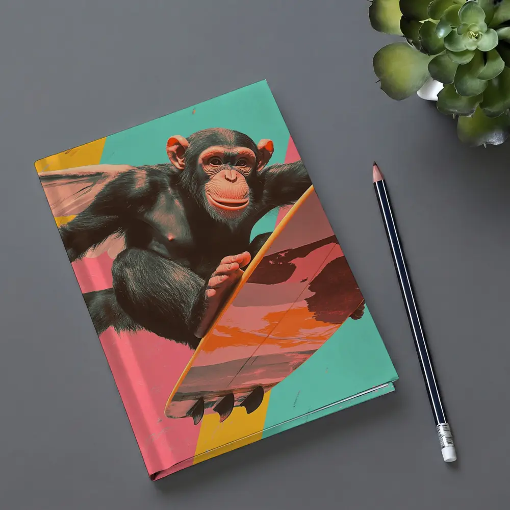 Surfing Chimpanzee Pop Art Colorful Background – Notebooks