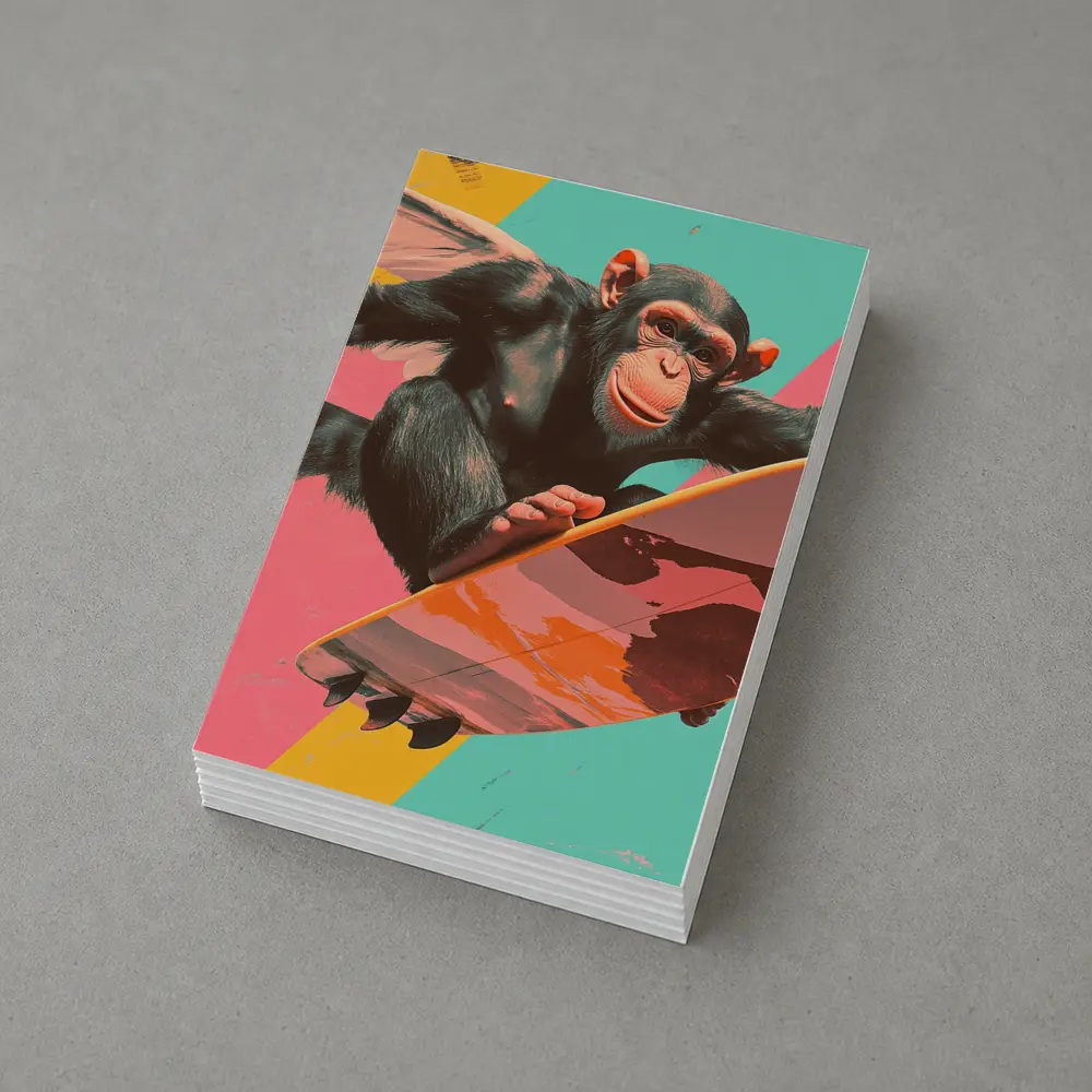 Surfing Chimpanzee Pop Art Colorful Background – Postcards