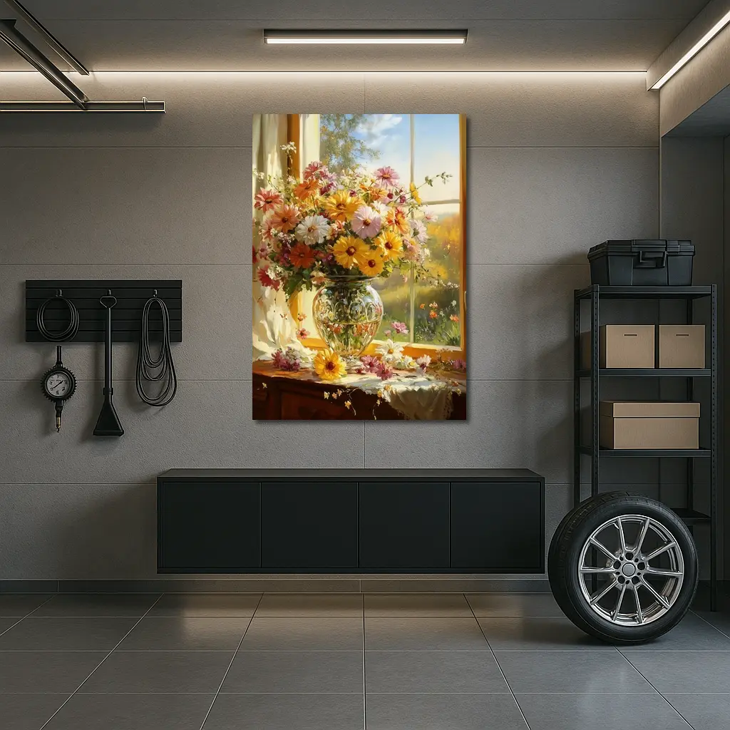 Colorful Wildflowers Glass Vase Sunny Window – Wall Art