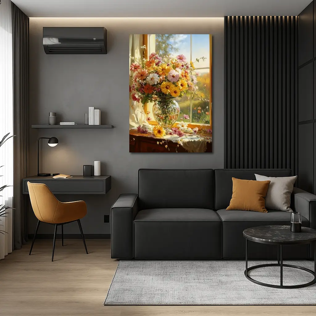 Colorful Wildflowers Glass Vase Sunny Window – Wall Art