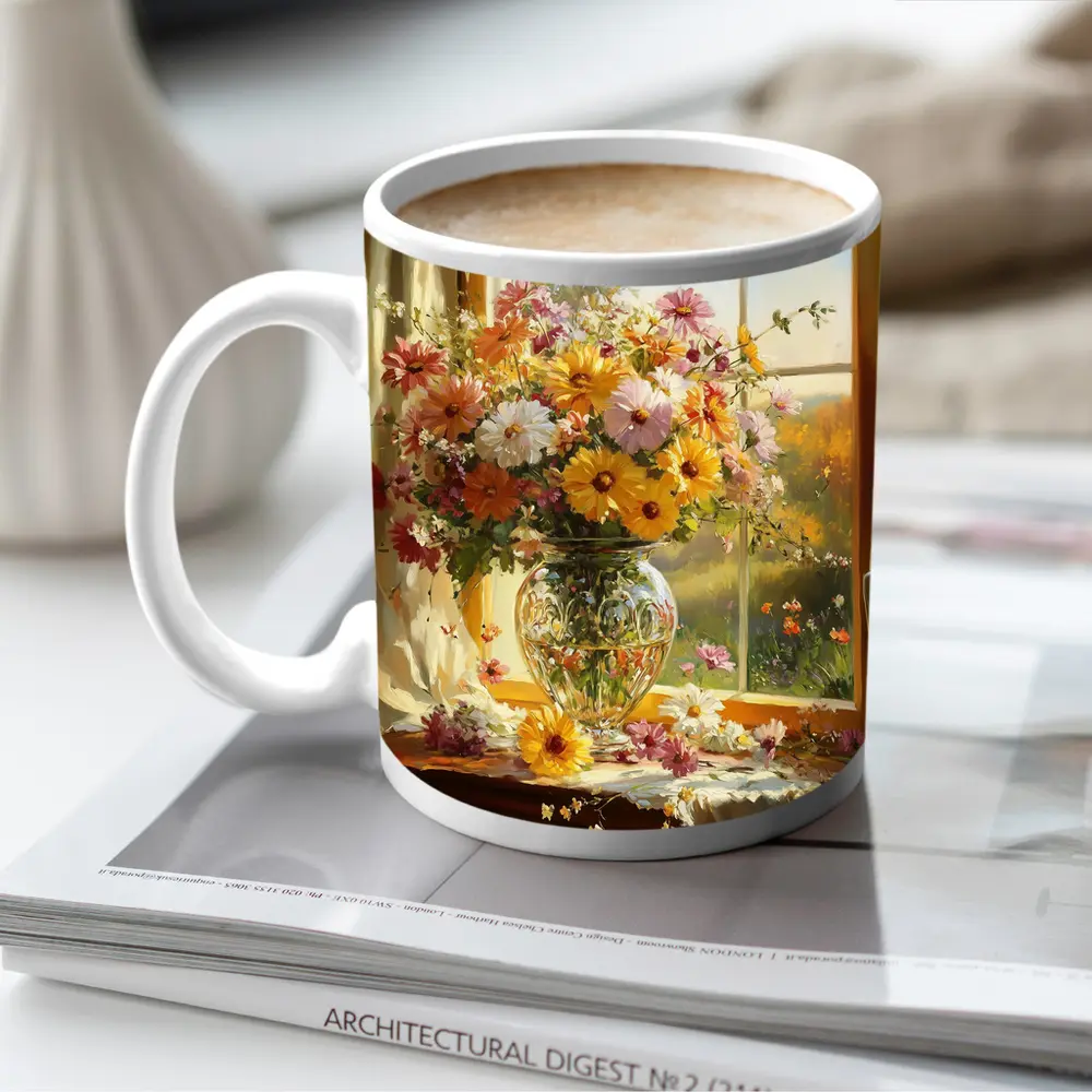 Colorful Wildflowers Glass Vase Sunny Window – Mugs