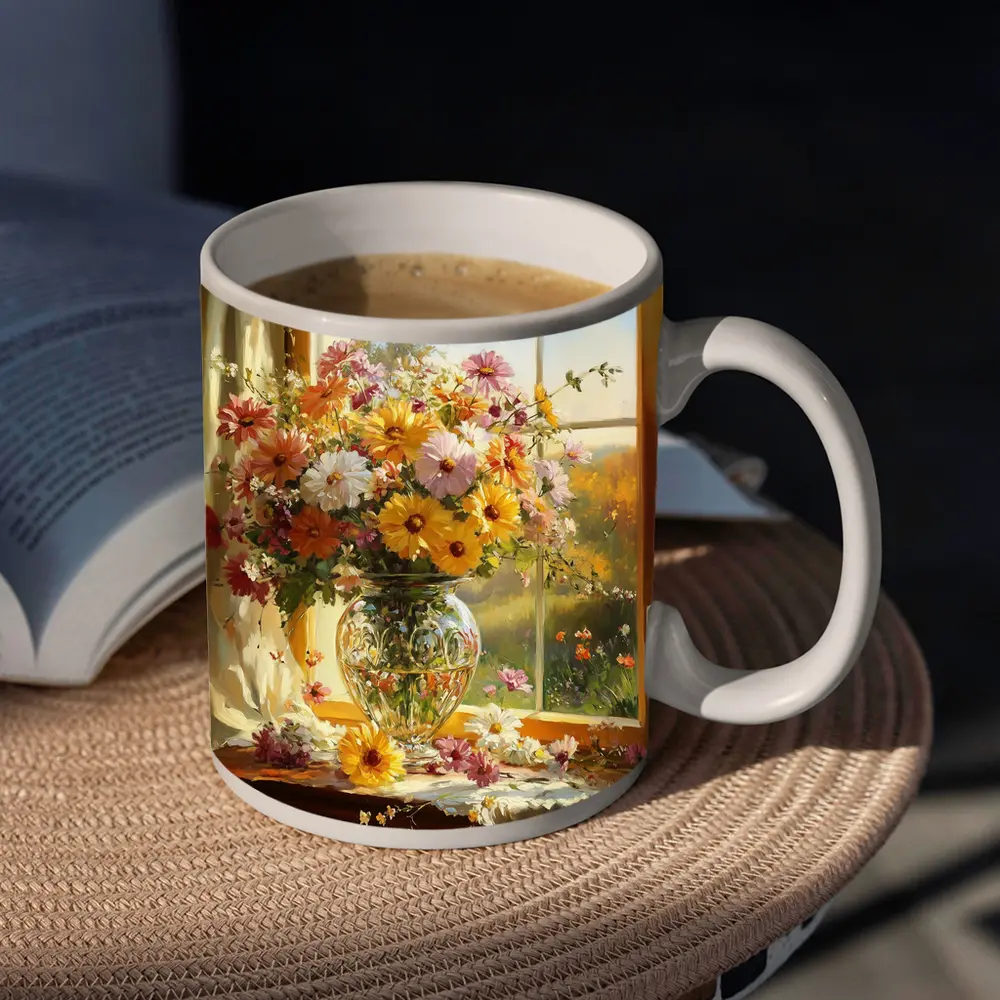Colorful Wildflowers Glass Vase Sunny Window – Mugs