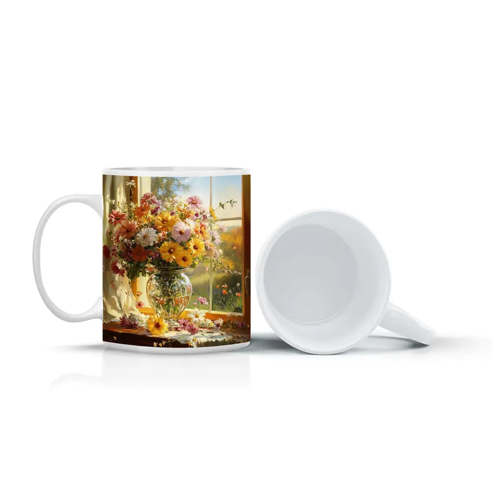 Colorful Wildflowers Glass Vase Sunny Window – Mugs