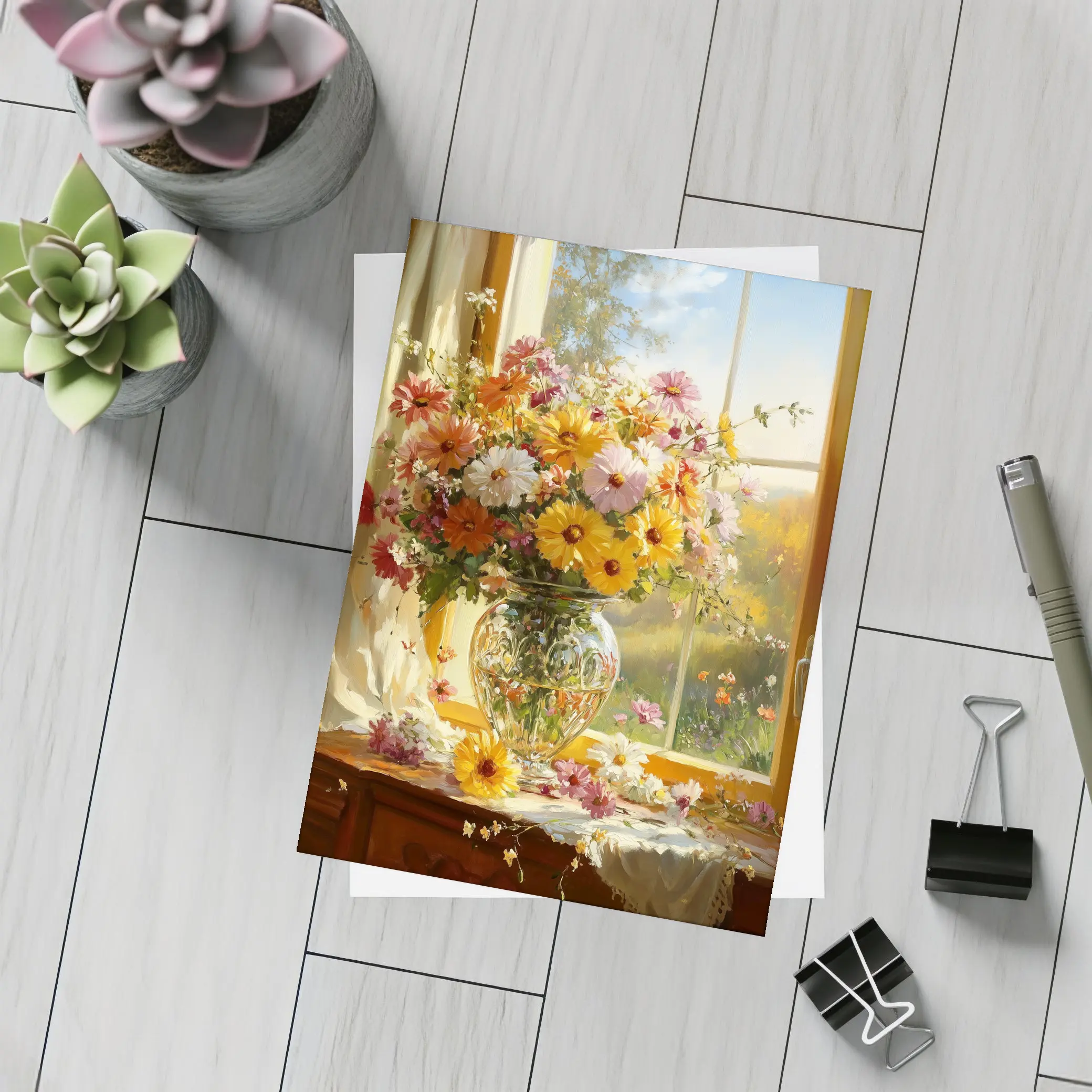Colorful Wildflowers Glass Vase Sunny Window – Postcards
