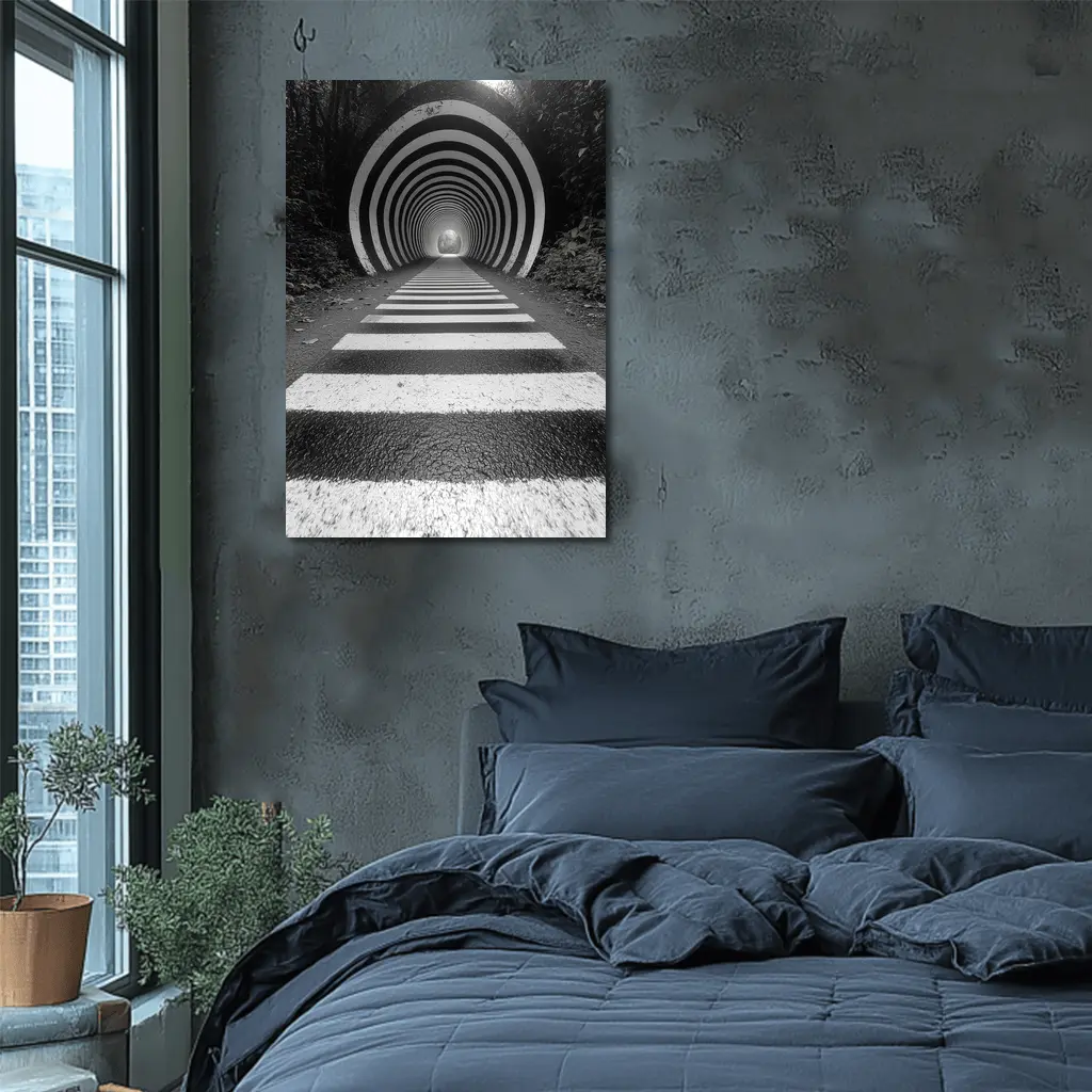 Black and White Striped Tunnel Forest Path – Wall Art