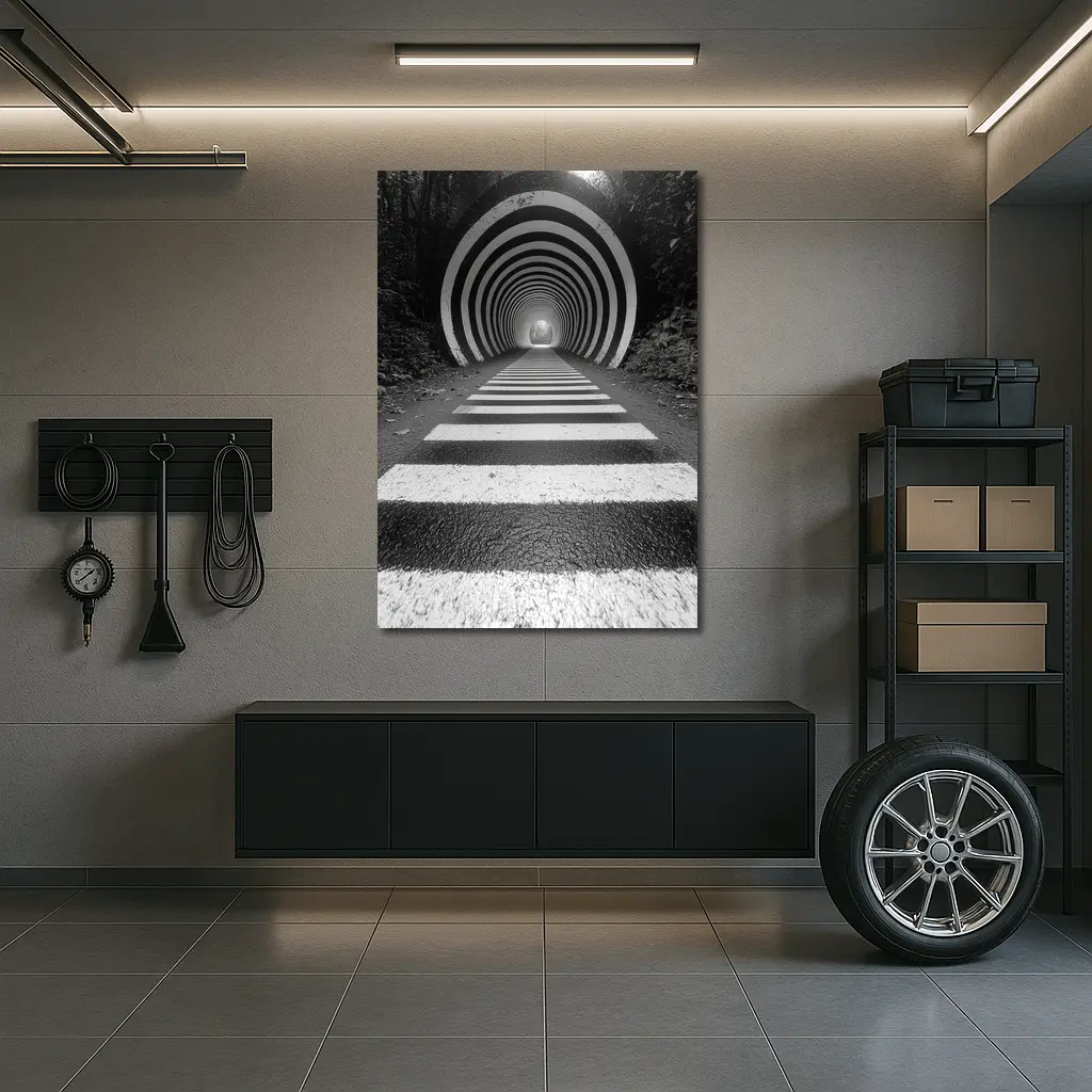 Black and White Striped Tunnel Forest Path – Wall Art