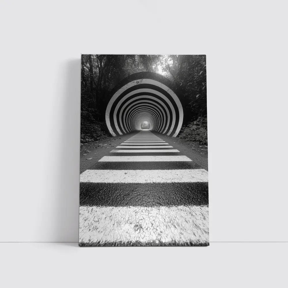 Black and White Striped Tunnel Forest Path – Wall Art