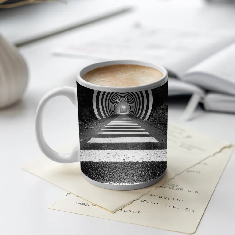 Black and White Striped Tunnel Forest Path – Mugs