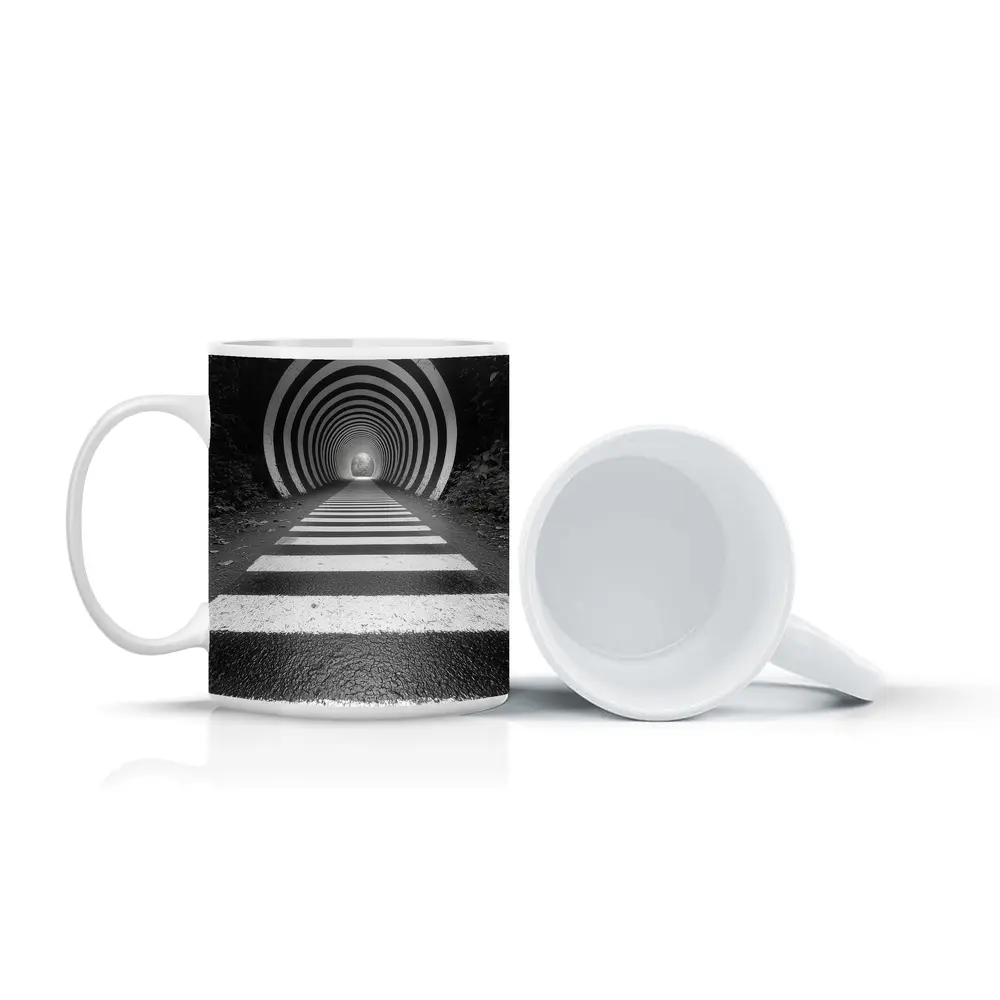 Black and White Striped Tunnel Forest Path – Mugs