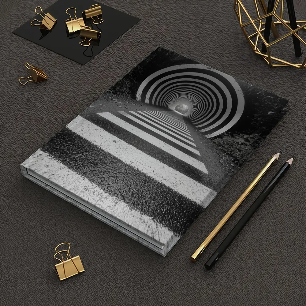 Black and White Striped Tunnel Forest Path – Notebooks