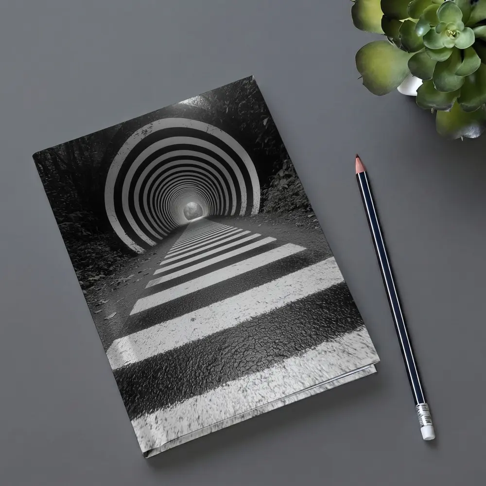 Black and White Striped Tunnel Forest Path – Notebooks