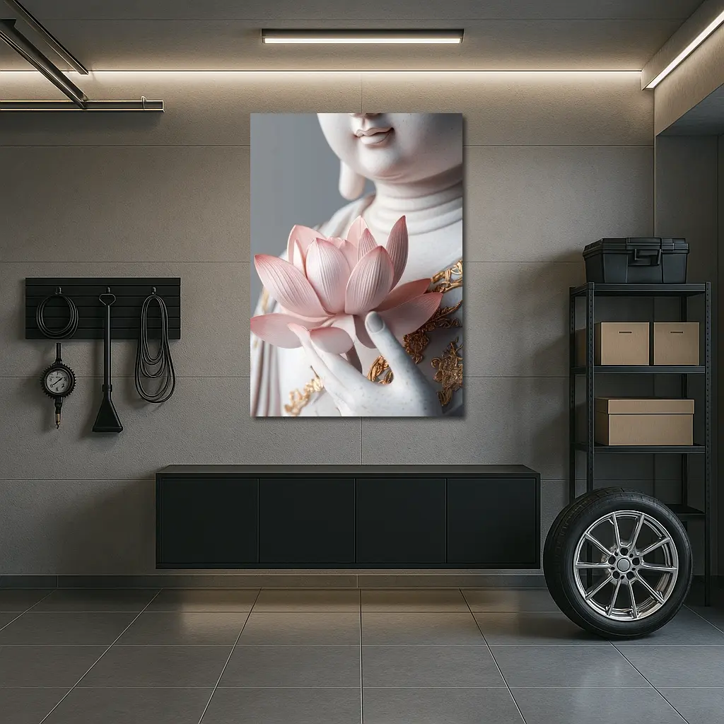 Guanyin Statue Holding Pink Lotus Flower – Wall Art