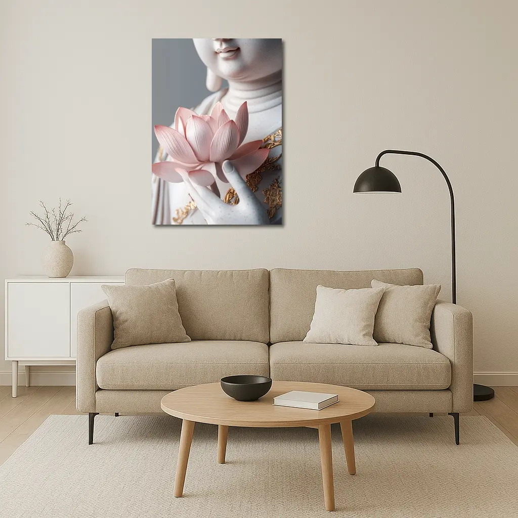 Guanyin Statue Holding Pink Lotus Flower – Wall Art