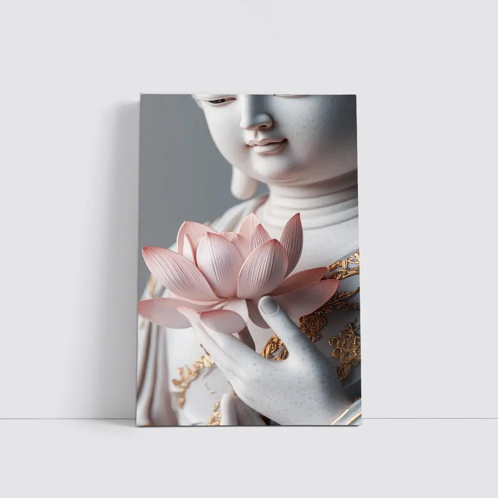 Guanyin Statue Holding Pink Lotus Flower – Wall Art