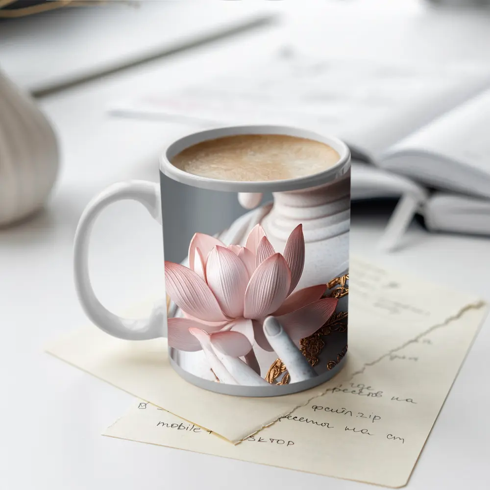 Guanyin Statue Holding Pink Lotus Flower – Mugs