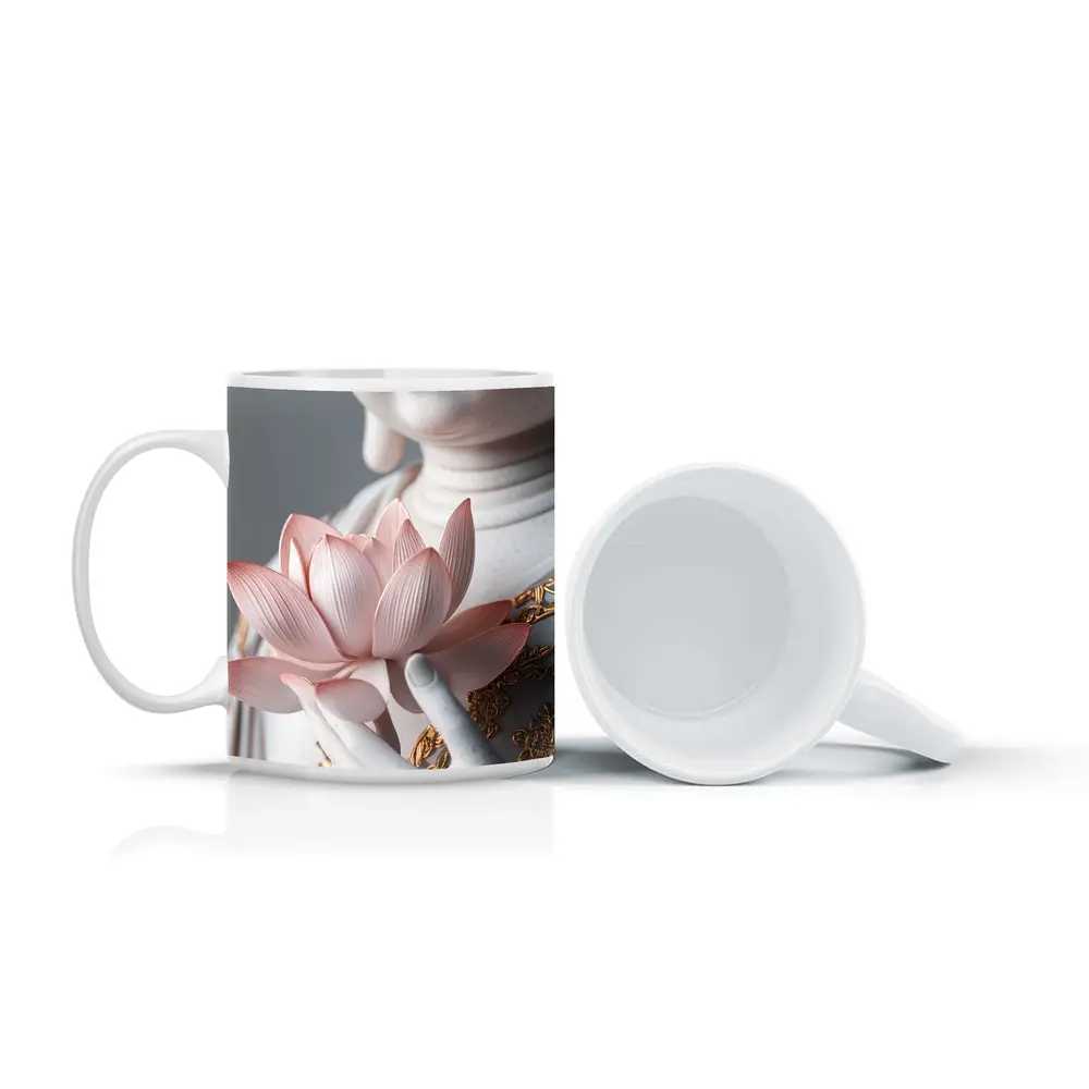 Guanyin Statue Holding Pink Lotus Flower – Mugs