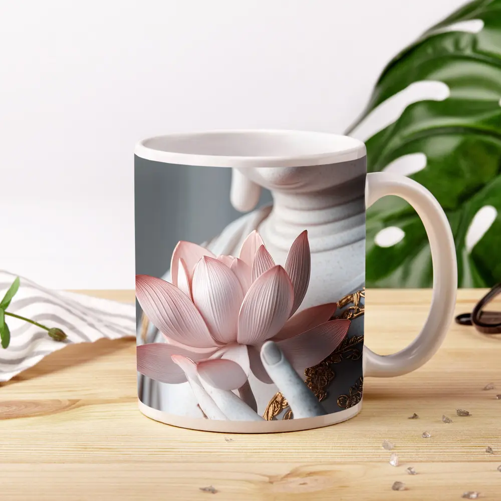 Guanyin Statue Holding Pink Lotus Flower – Mugs