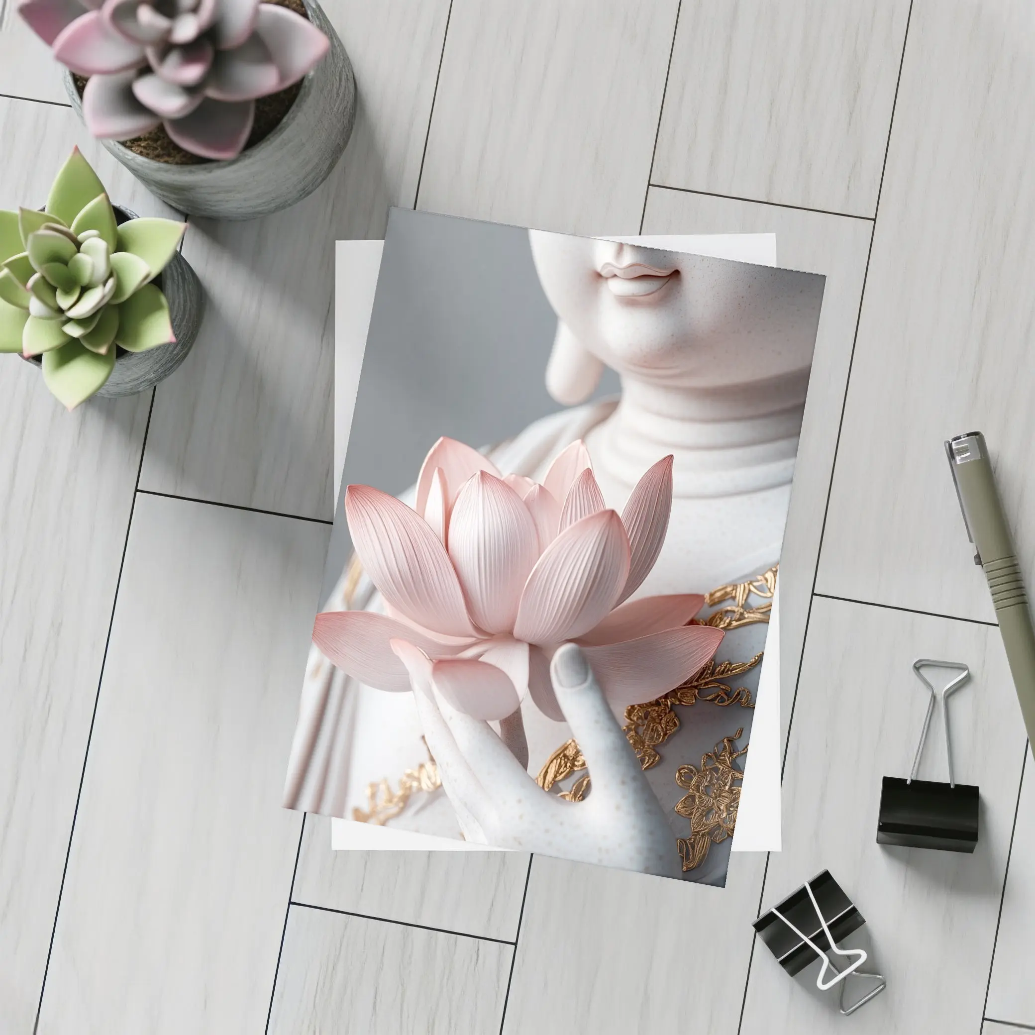 Guanyin Statue Holding Pink Lotus Flower – Postcards