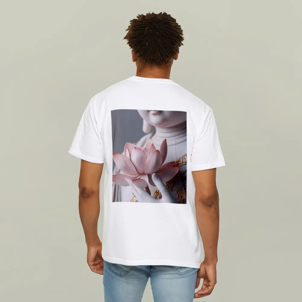 Guanyin Statue Holding Pink Lotus Flower – T-Shirts