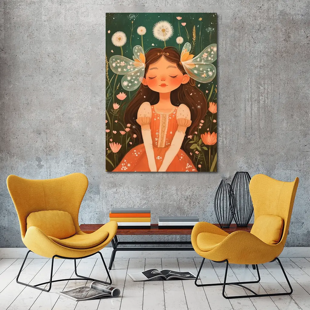 Fairy Girl Sitting In Flower Garden – Wall Art