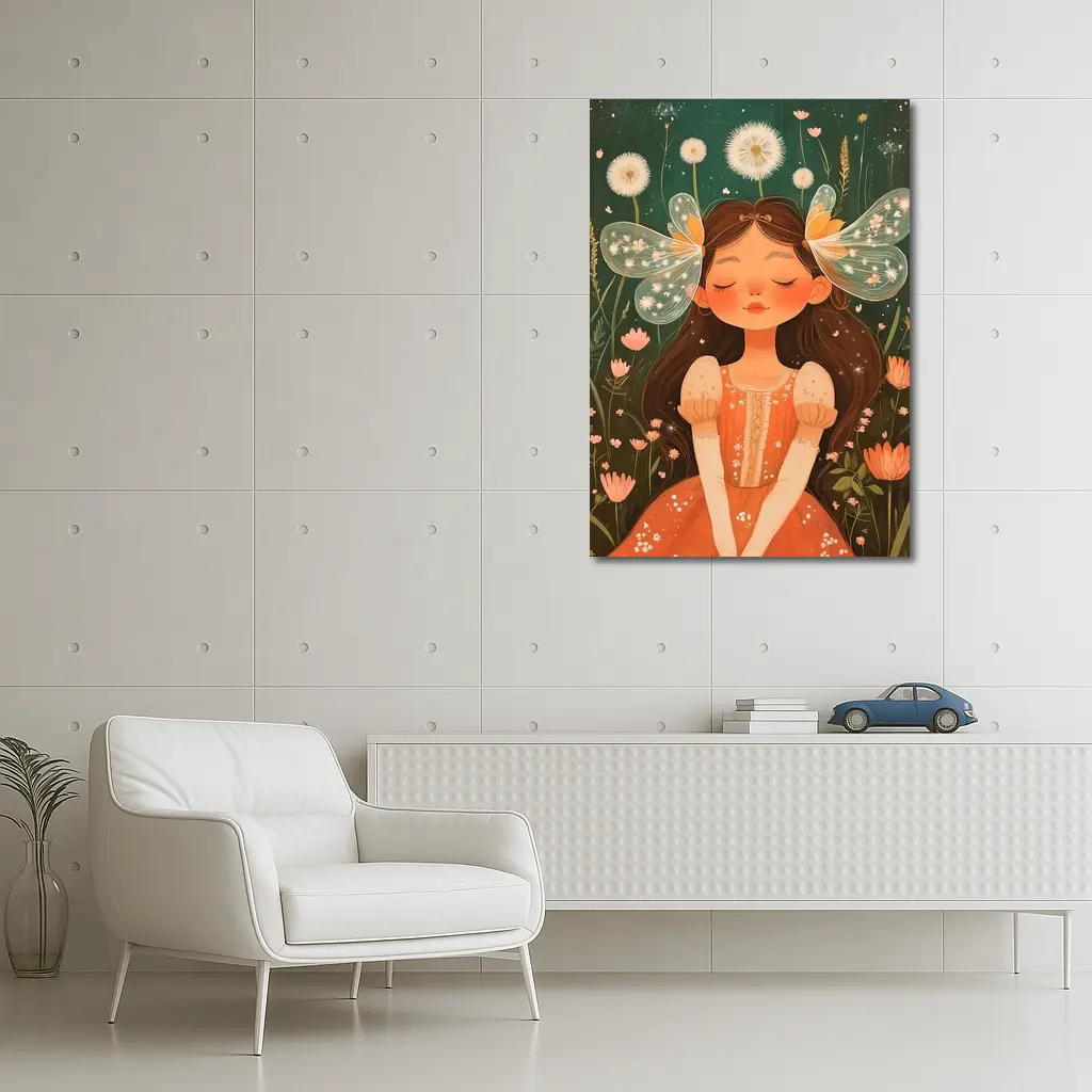 Fairy Girl Sitting In Flower Garden – Wall Art