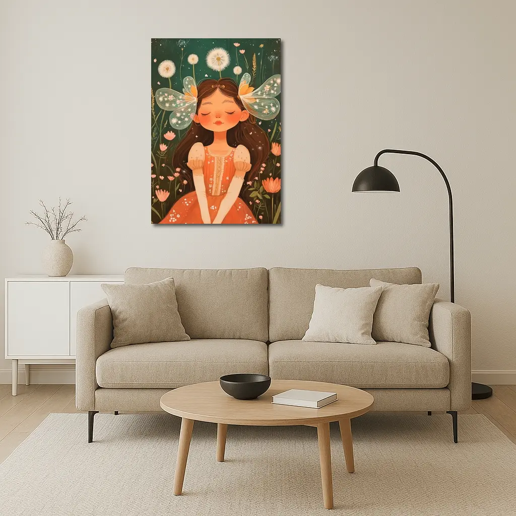 Fairy Girl Sitting In Flower Garden – Wall Art