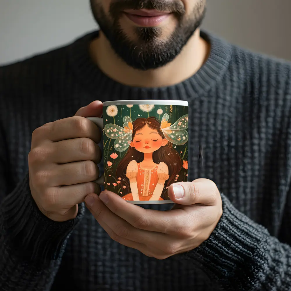 Fairy Girl Sitting In Flower Garden – Mugs