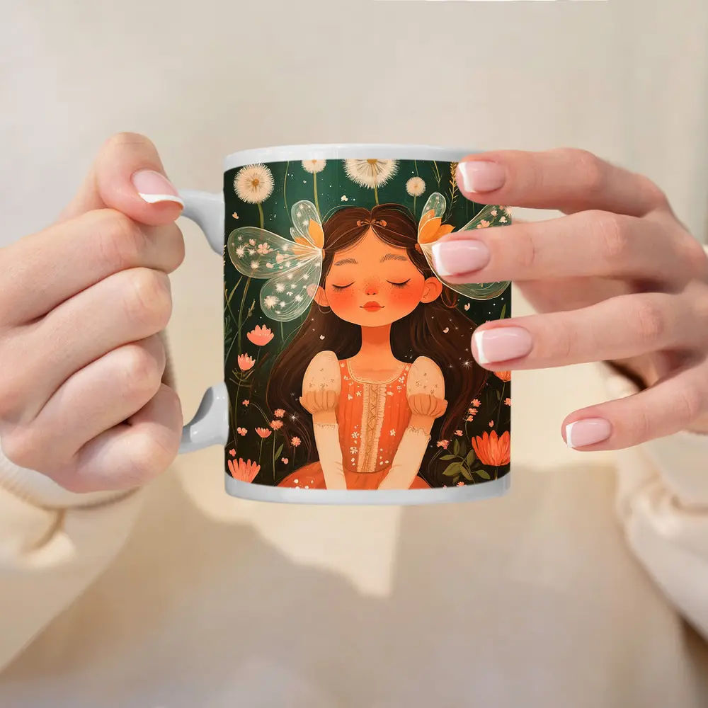 Fairy Girl Sitting In Flower Garden – Mugs