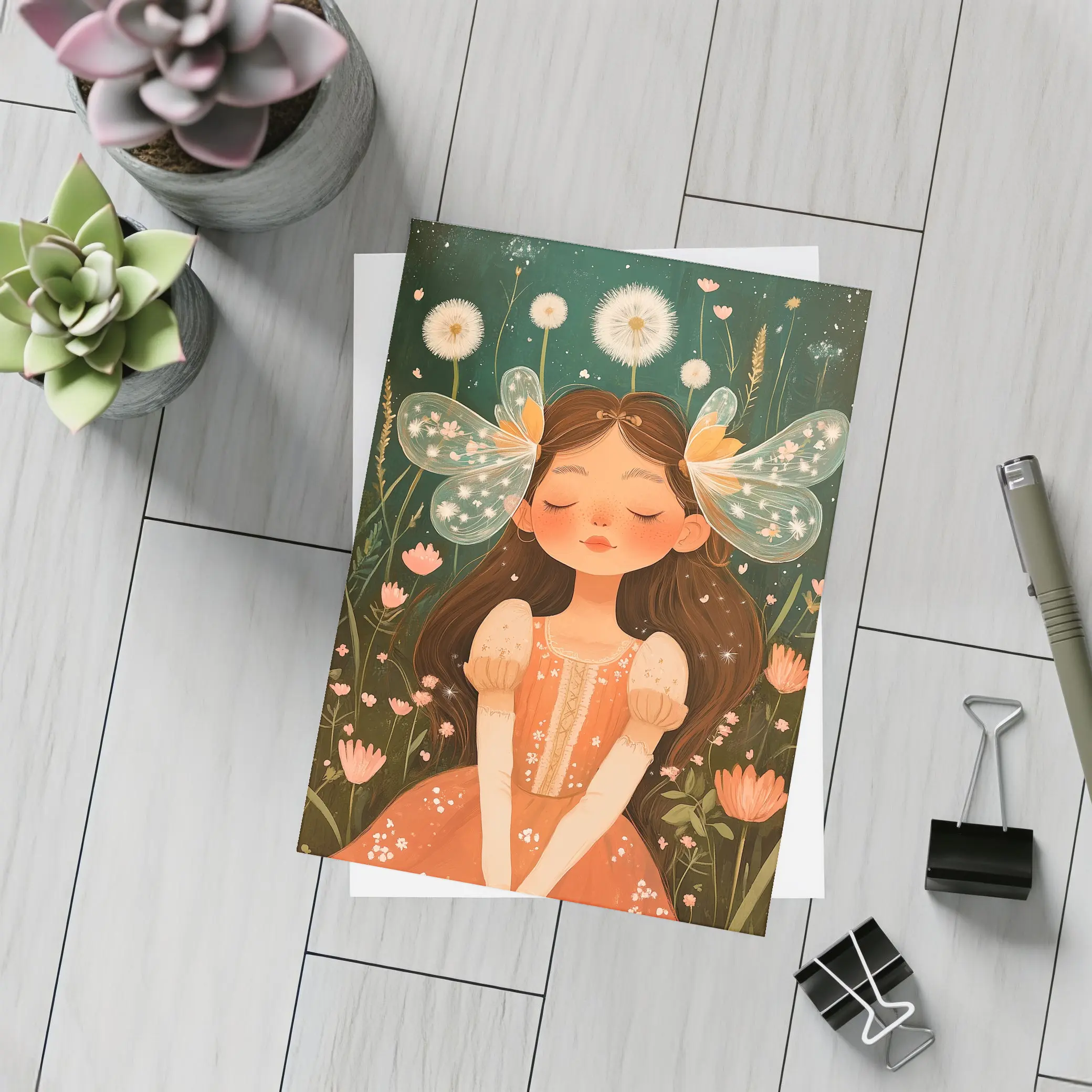 Fairy Girl Sitting In Flower Garden – Postcards